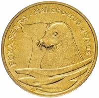 (131) Монета Польша 2007 год 2 злотых "Серый тюлень"  Латунь  UNC